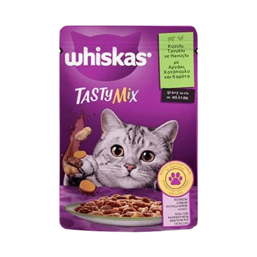 Whiskas Pouch TastyMix Sos İçinde Kuzulu Tavuklu ve Havuçlu Yetişkin Kedi Konservesi 85gr