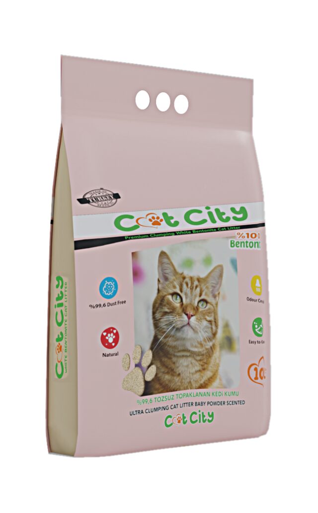 Cat City Ekstra Parfumlu Bentonit Topaklanan Kedi Kumu 10 Lt Bebek Pudrali 1