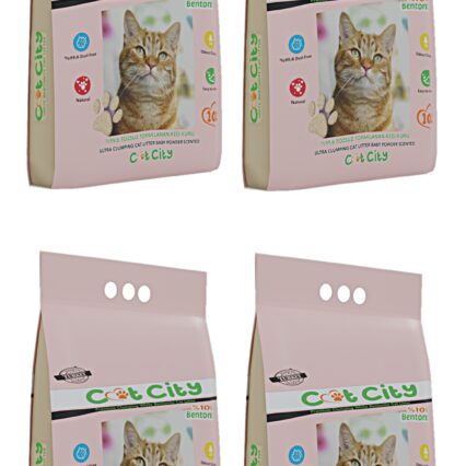 Cat City Ekstra Parfümlü Bentonit Topaklanan Kedi Kumu 10 Lt Bebek Pudralı ( 4 Adet )