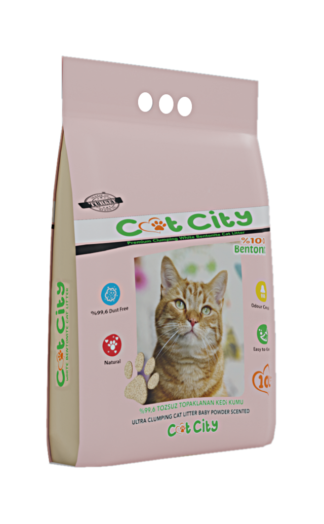 Cat City Ekstra Parfümlü Bentonit Topaklanan Kedi Kumu 10 Lt Bebek Pudralı